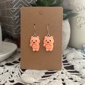 *3 for $20* Orange Winking Teddy Earrings